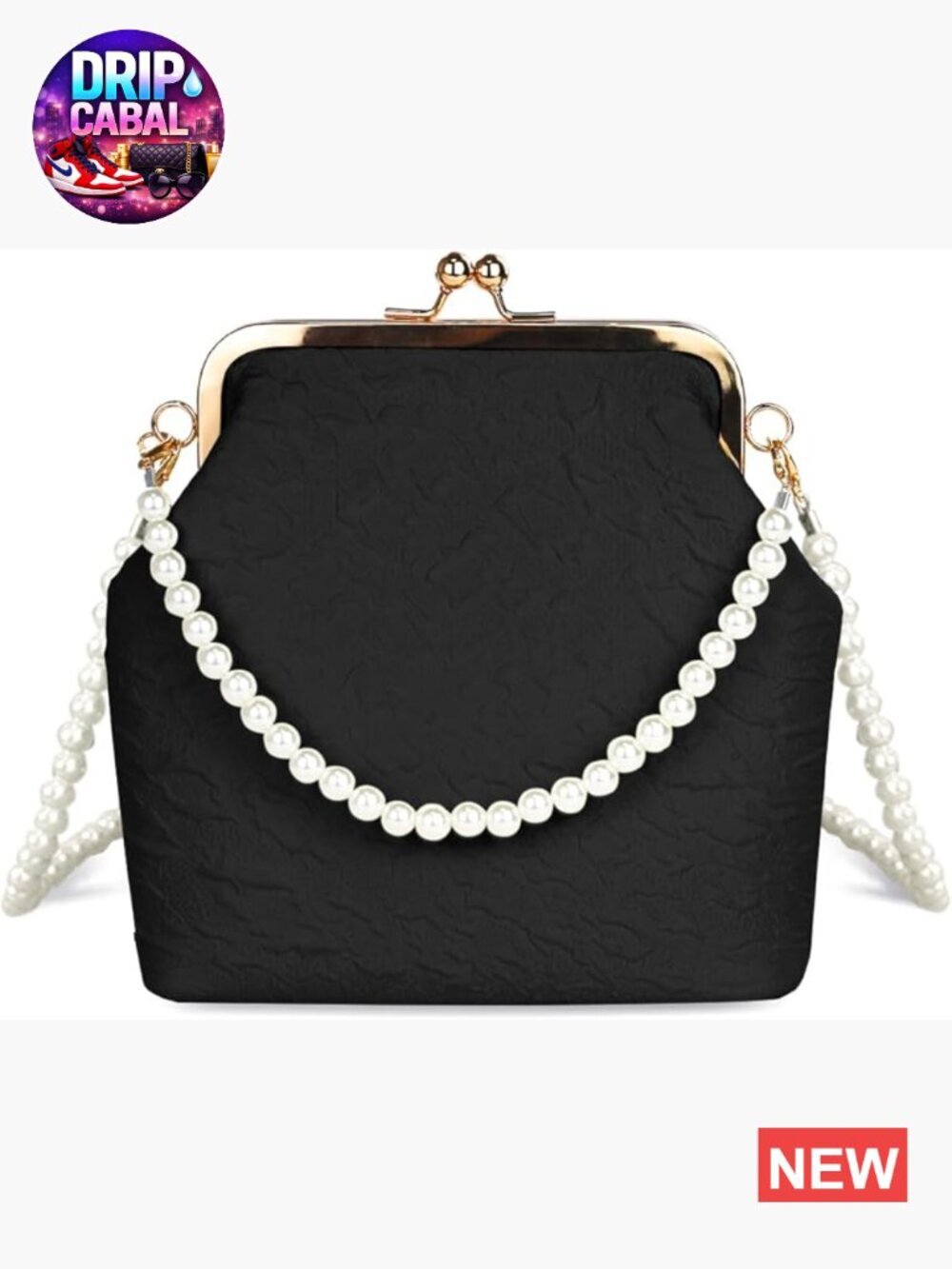Pearl Embellished Crossbody Bag with Kiss Lock Closure